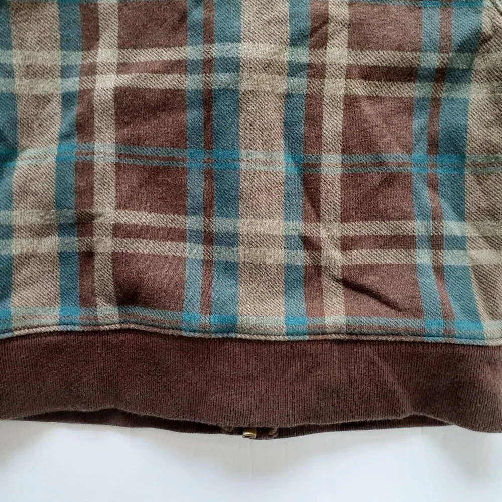 Oshkosh Boys Jacket Sweatshirt Hoodie Brown Blue Plaid Fleece Zip 3T